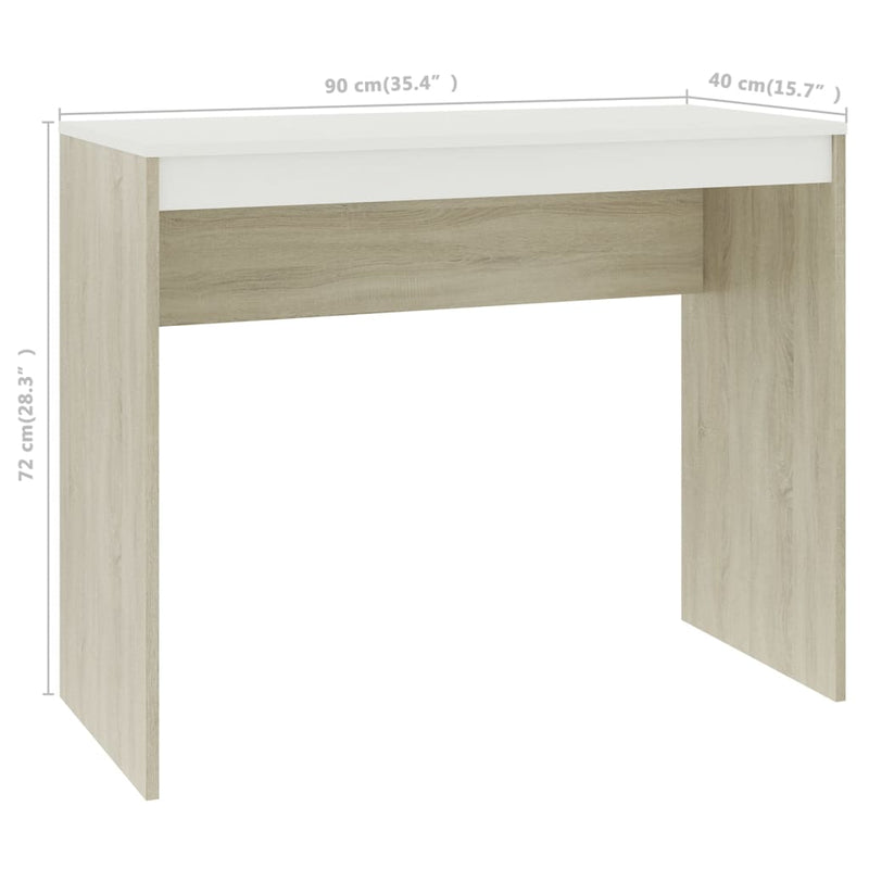 Desk White and Sonoma Oak 35.4"x15.7"x28.3" Engineered Wood