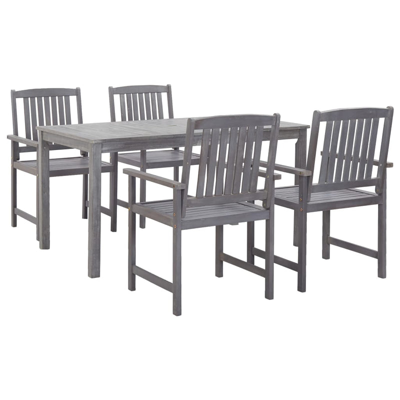 5 Piece Patio Dining Set Gray Solid Acacia Wood