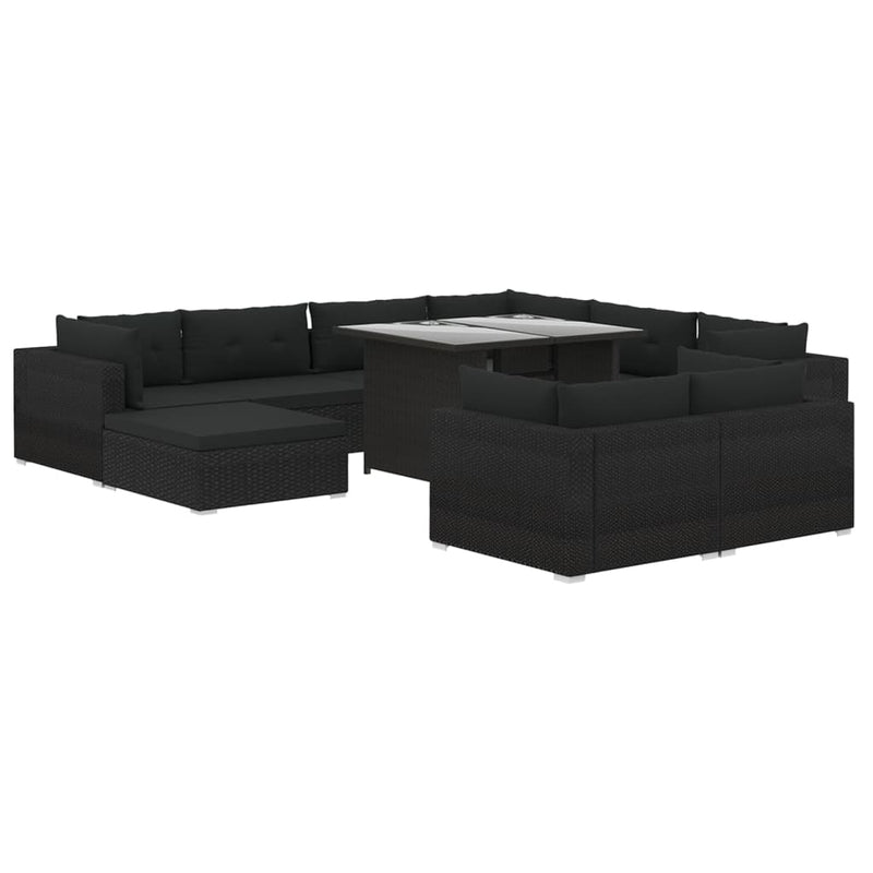 10 Piece Patio Lounge Set with Cushions Poly Rattan Black