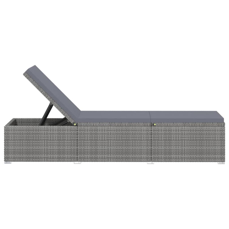 Sun Lounger with Cushion Poly Rattan Gray