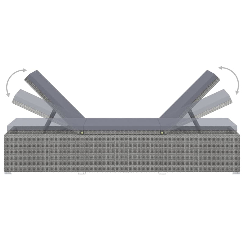 Sun Lounger with Cushion Poly Rattan Gray