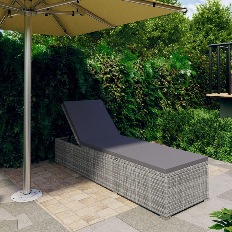 Sun Lounger with Cushion Poly Rattan Gray