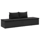 Sun Bed with Cushions Poly Rattan Black