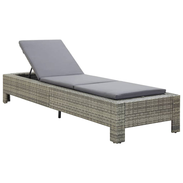 Sunbed with Cushion Gray Poly Rattan