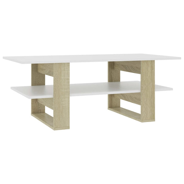 Coffee Table White and Sonoma Oak 43.3"x21.7"x16.5" Engineered Wood