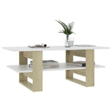 Coffee Table White and Sonoma Oak 43.3"x21.7"x16.5" Engineered Wood