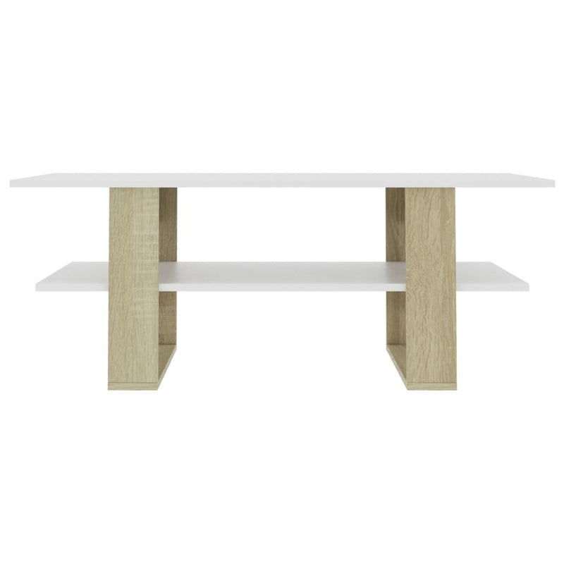 Coffee Table White and Sonoma Oak 43.3"x21.7"x16.5" Engineered Wood