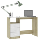 Desk with Drawers White and Sonoma Oak 43.3"x19.7"x29.9" Engineered Wood