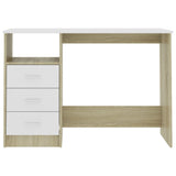 Desk with Drawers White and Sonoma Oak 43.3"x19.7"x29.9" Engineered Wood