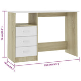 Desk with Drawers White and Sonoma Oak 43.3"x19.7"x29.9" Engineered Wood