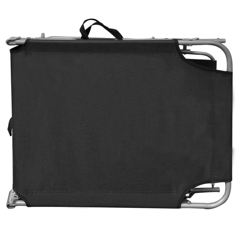 Folding Sun Lounger with Canopy Black Aluminum