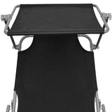 Folding Sun Lounger with Canopy Black Aluminum