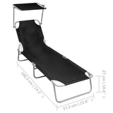 Folding Sun Lounger with Canopy Black Aluminum