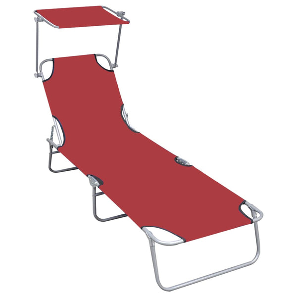 Folding Sun Lounger with Canopy Red Aluminum