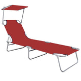 Folding Sun Lounger with Canopy Red Aluminum