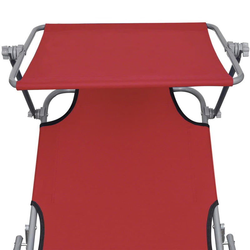 Folding Sun Lounger with Canopy Red Aluminum