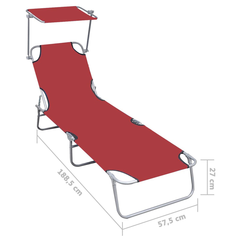 Folding Sun Lounger with Canopy Red Aluminum