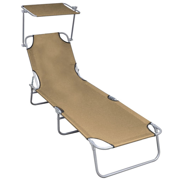 Folding Sun Lounger with Canopy Taupe Aluminum