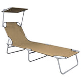 Folding Sun Lounger with Canopy Taupe Aluminum