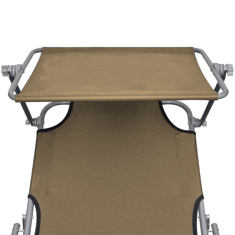 Folding Sun Lounger with Canopy Taupe Aluminum