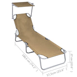 Folding Sun Lounger with Canopy Taupe Aluminum