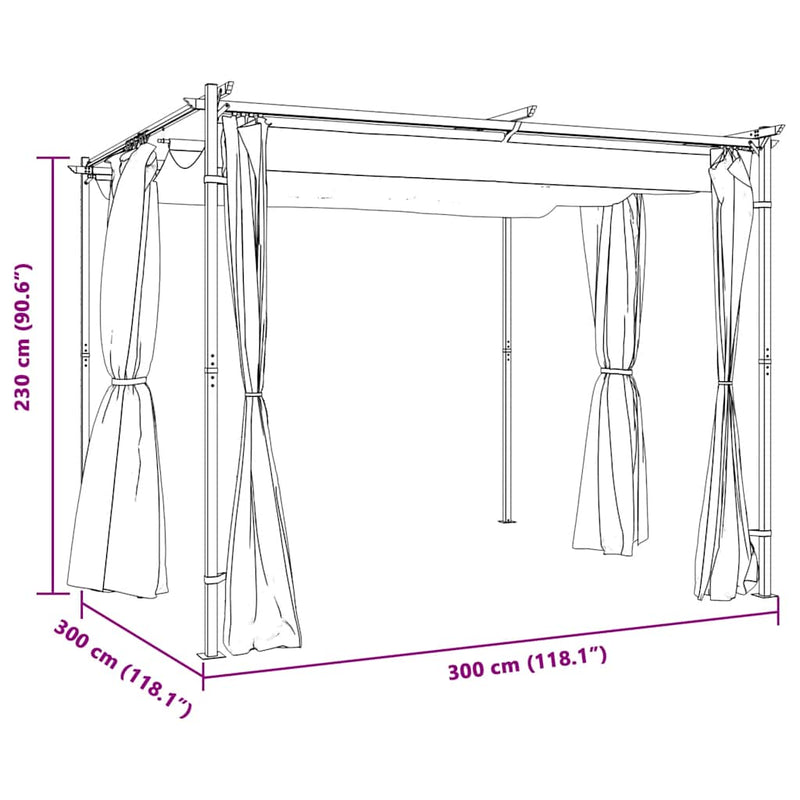 Gazebo with Curtains 9.8'x9.8' Cream Steel