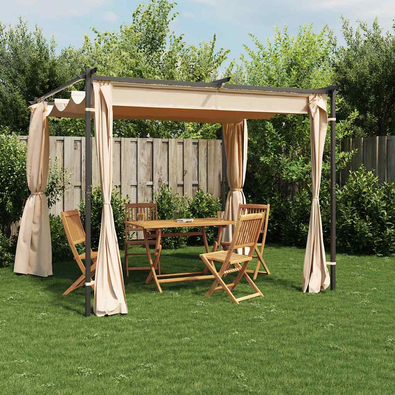 Gazebo with Curtains 9.8'x9.8' Cream Steel