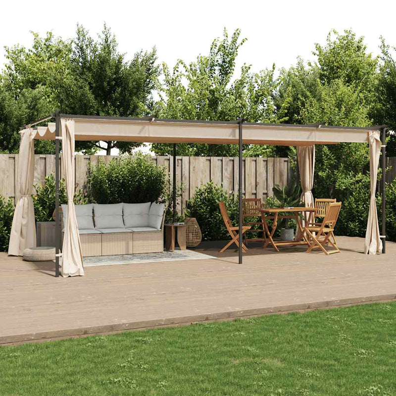 Gazebo with Curtains 9.8'x19.7' Cream Steel