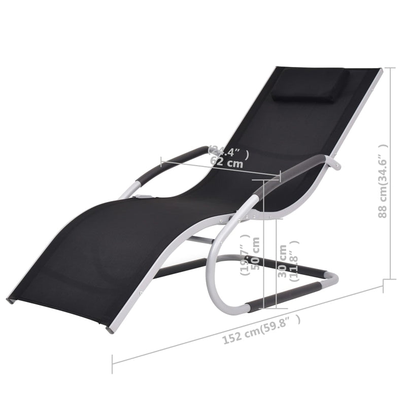 Sun Lounger with Pillow Aluminum and Textilene Black