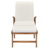 Sun Lounger with Cushion Solid Teak Wood Cream