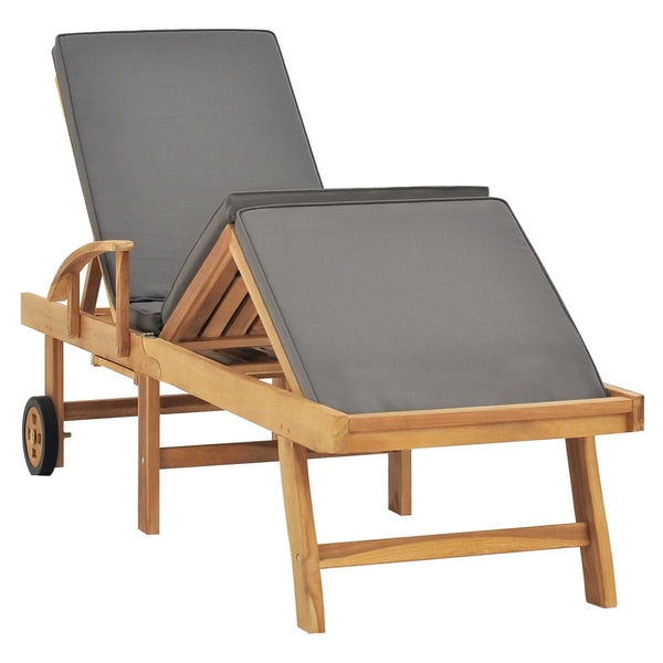 Sun Lounger with Cushion Solid Teak Wood Dark Gray