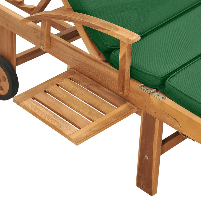 Sun Lounger with Cushion Solid Teak Wood Green