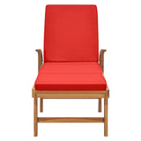 Sun Lounger with Cushion Solid Teak Wood Red