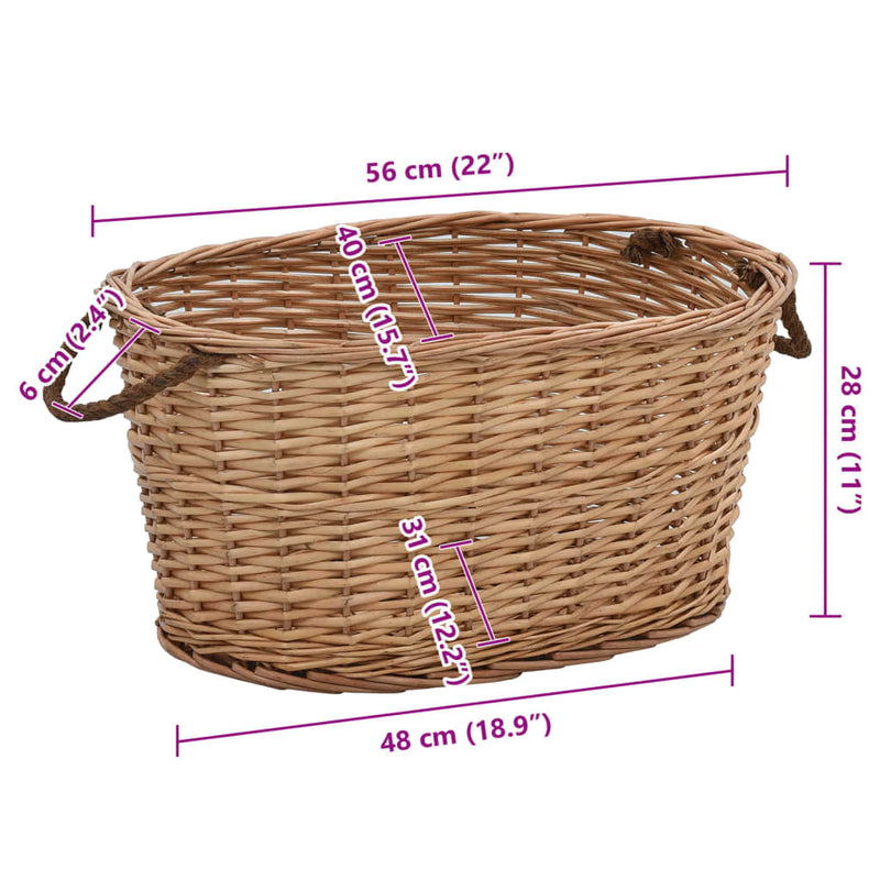 Firewood Basket with Carrying Handles 22.8"x16.5"x11.4" Natural Willow