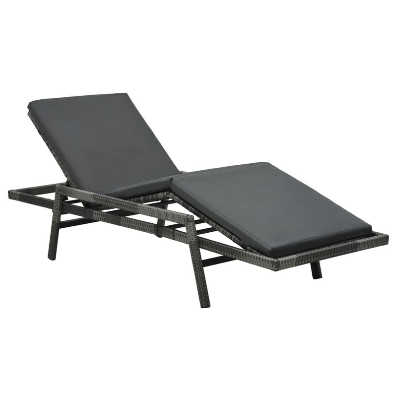 Sun Lounger with Cushion Poly Rattan Gray