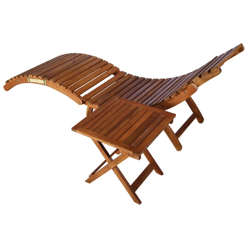 Sunlounger with Table Solid Acacia Wood Brown