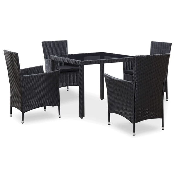 5 Piece Patio Dining Set Poly Rattan Black