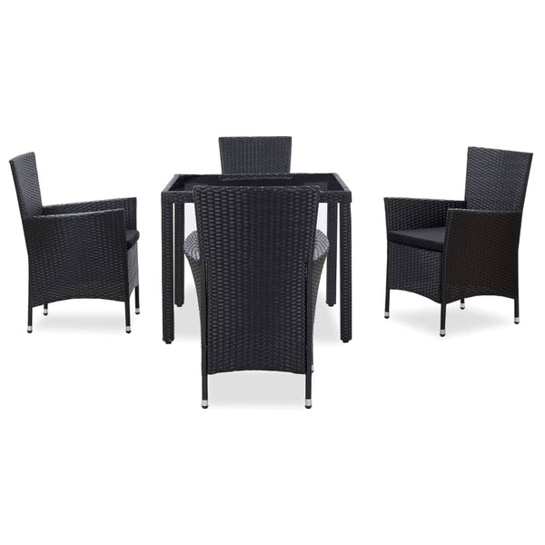 5 Piece Patio Dining Set Poly Rattan Black