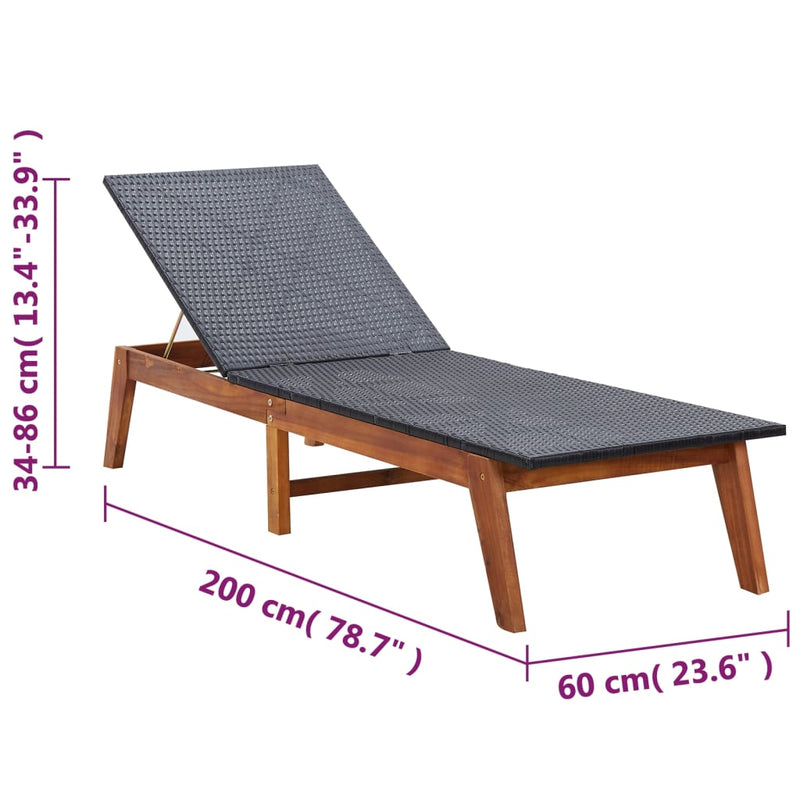 Sun Lounger with Table Poly Rattan and Solid Acacia Wood