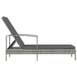 Sun Lounger with Armrests Poly Rattan Gray