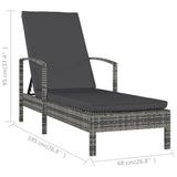 Sun Lounger with Armrests Poly Rattan Gray