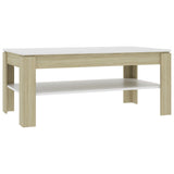 Coffee Table White and Sonoma Oak 43.3"x23.6"x18.5" Engineered Wood