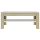 Coffee Table White and Sonoma Oak 43.3"x23.6"x18.5" Engineered Wood