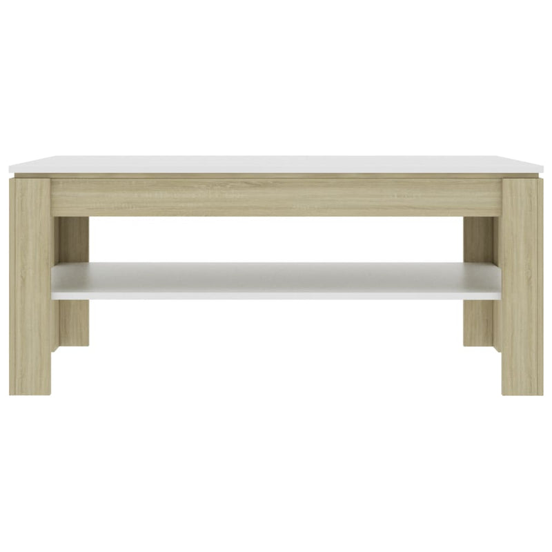 Coffee Table White and Sonoma Oak 43.3"x23.6"x18.5" Engineered Wood