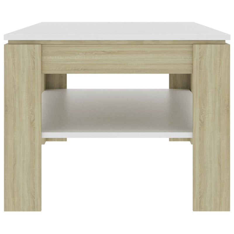 Coffee Table White and Sonoma Oak 43.3"x23.6"x18.5" Engineered Wood