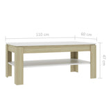 Coffee Table White and Sonoma Oak 43.3"x23.6"x18.5" Engineered Wood