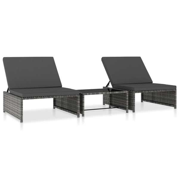 Reclining Patio Chairs 2 pcs with Table Gray Poly Rattan