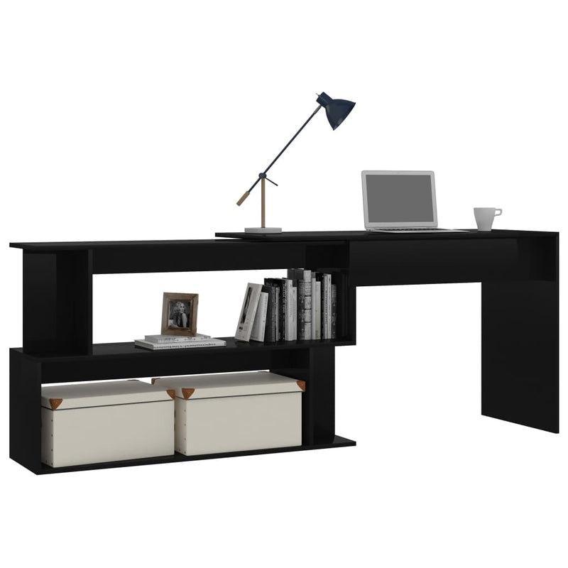 Corner Desk High Gloss Black 78.7" x 19.7" x 29.9" Engineered Wood