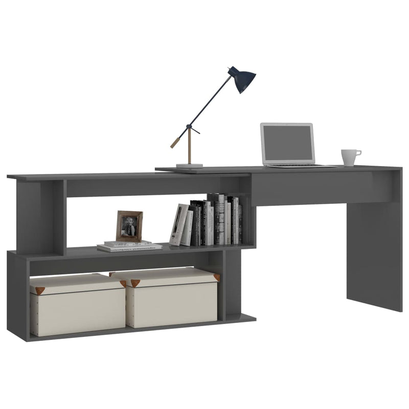 Corner Desk High Gloss Gray 78.7"x19.7"x29.9" Engineered Wood