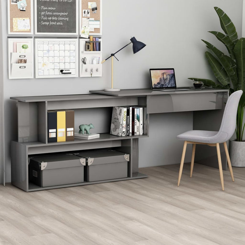 Corner Desk High Gloss Gray 78.7"x19.7"x29.9" Engineered Wood